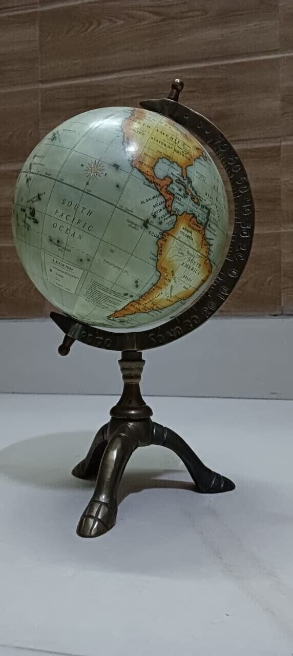 World Collection Antique Brass Terrestrial World Globe and Map Nautical Desktop Unique 13 Inches 4