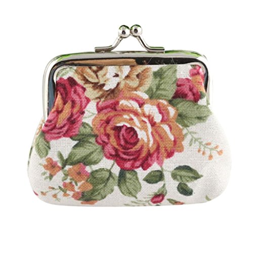 Wallet, Retro Womens Flower Small Wallet Coin Purse Clutch Handbag (White)
