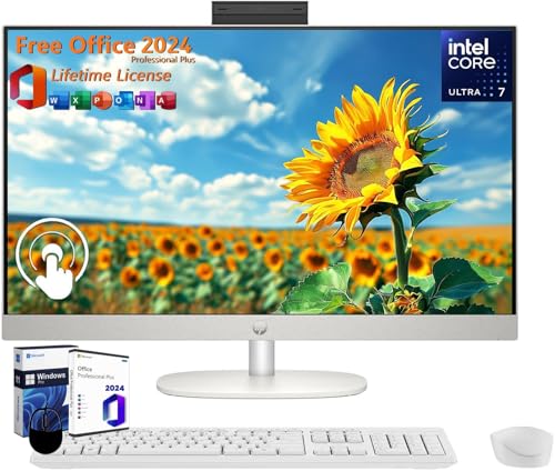Image of HP All in One Desktop Computer 27 Inch Touchscreen, Intel 12-core Ultra 7 155U (Up to 4.8 GHz), 64 GB DDR5, 1 TB SSD, FHD, Wi-Fi 6, Windows 11 Pro & MS Office Pro 2024 Lifetime License, Accessories