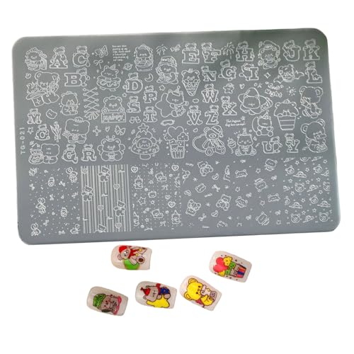 Placa de sello de uñas en miniatura con bonitos motivos de oso, plantilla de metal para diseños creativos, herramienta de fabricación de joyas, patrón de oso, placa de arte de uñas