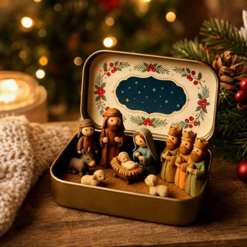 2PCS Mini Christmas Nativity Set in a Tin Box, Religious Christmas Scene - image 1