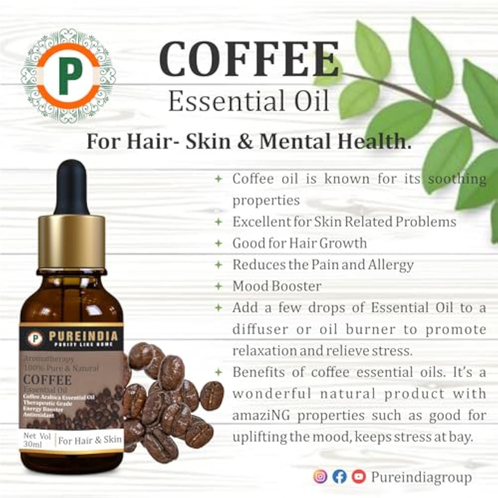 Pureindia Coffee Essential Oil, 30ml