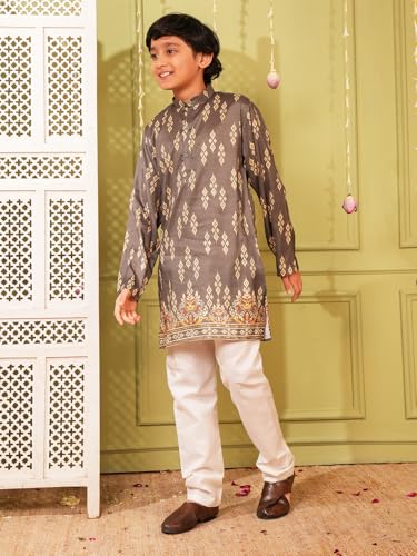 Image of AJ DEZINES Kurta Pajama For Kids Boys | Cotton Printed Chikankari Kurta Pyjama Set For Boys | Traditional & Festive Outfit | Party & Ethnic Wear | Stylish Kids Kurta Set