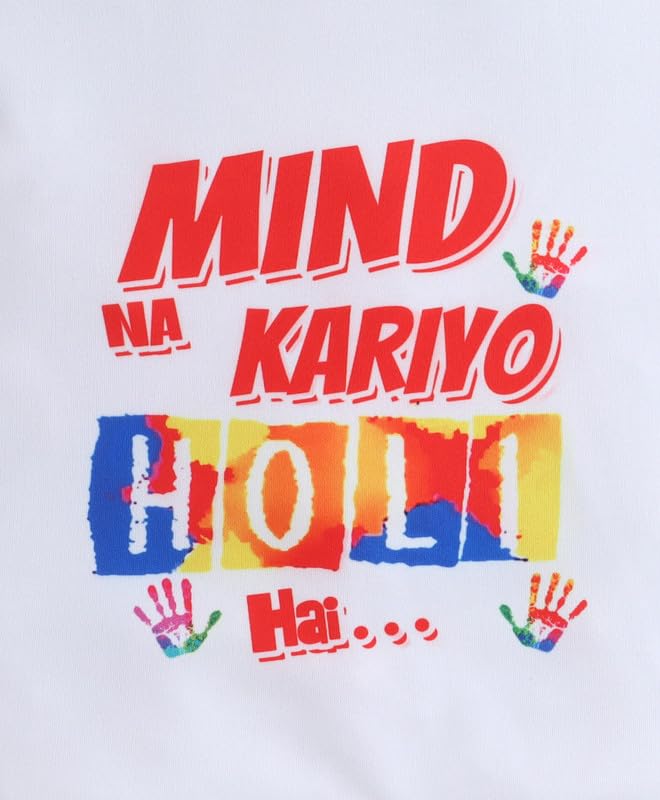 Image of The Magic Wand Kids Holi Festival Theme Printed T-Shirts, Girls Top, Boys Kurta Multicolored for Kids Baby Boys and Girls, Traditional Indian Wear Dress for Holi