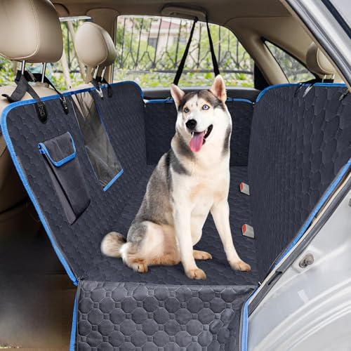 Snocyo Hundedecke Auto Rückbank, Wasserdicht Autoschondecke Hund Rücksitz, Kratzfest Hundematte mit Seitenschutz, Sicherheitsgurt und Sichtfenster, Universal Autodecke Schonbezug, 137×147cm