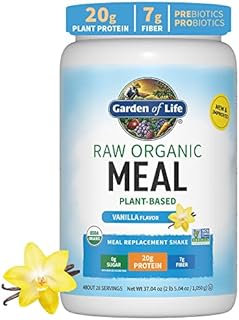 Tasty Organic Vanilla Meal Replacement Shake Vegan - Garden of Life - 20g Complete Plant Based Protein, Greens, Digestive Enzymes, Pro & Prebiotics for Easy Digestion – Non-GMO, Gluten-Free, 2.3 LB,Packaging may vary