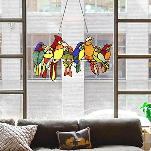image for CO-Z Stained Glass Birds Brood Tiffany Style Decorative Window Panel w