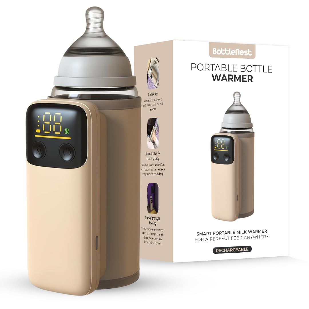 Portable Baby Bottle Warmer for Breastmilk & Formula – Fast Heating, Leak-Proof, Rechargeable 6000mAh, Temperature Display & Nightlight, 18W Fast Charging, Travel Bottle Heater for On-the-Go Feeding