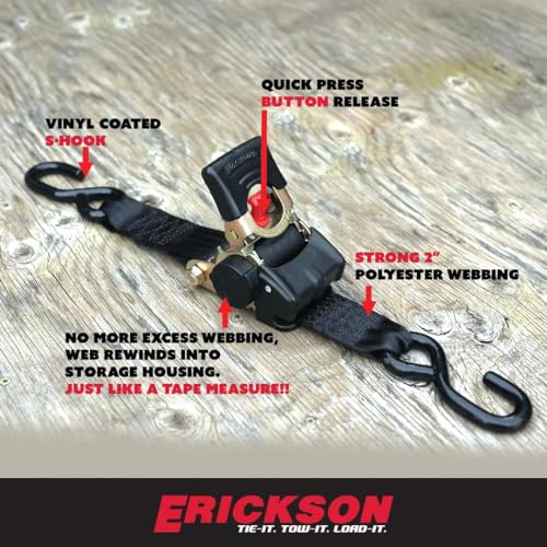 Erickson 34416 Pro Series Black 2 Inch X 10' Retractable Ratcheting Tie-Down Strap thumb #6