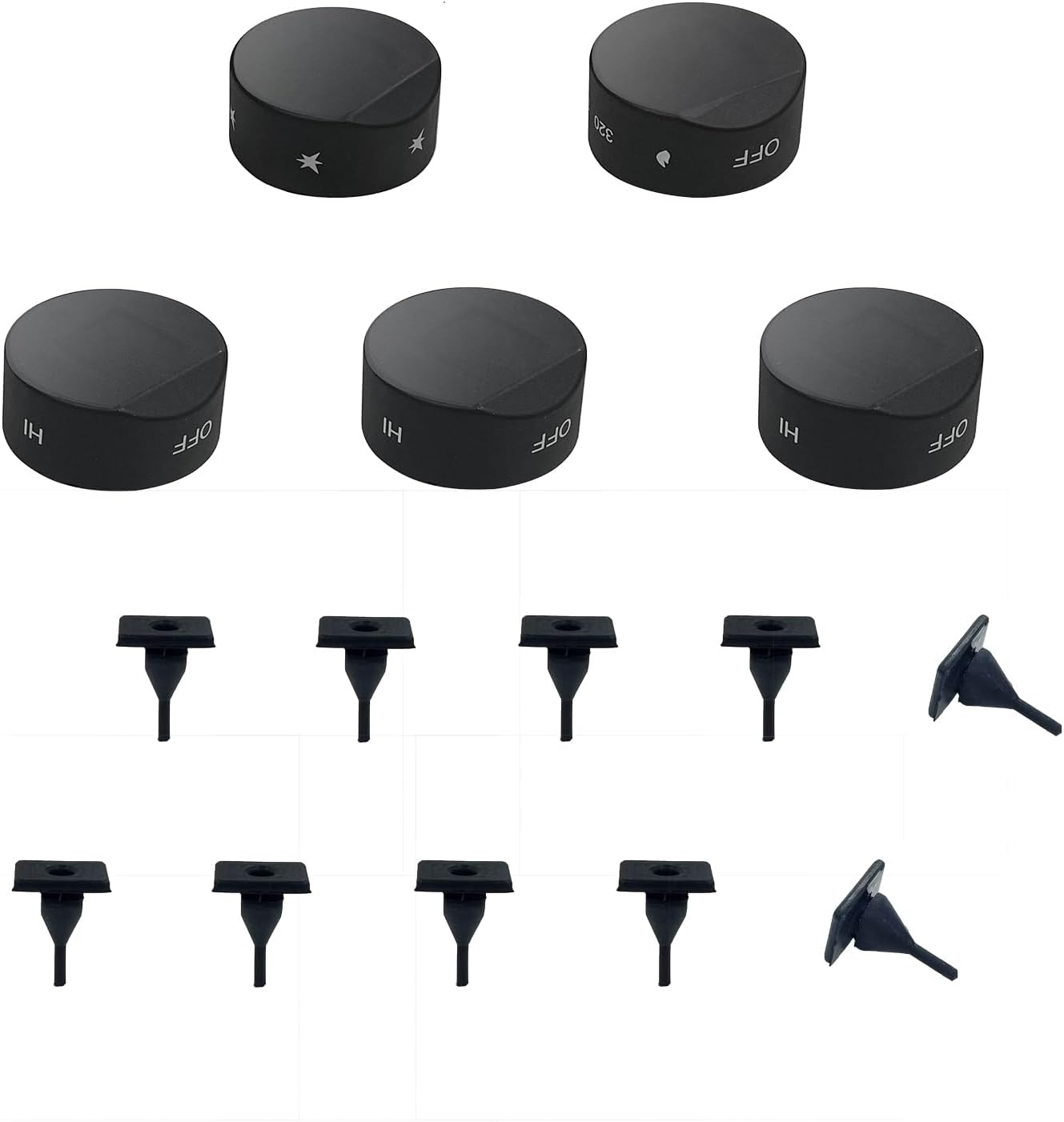 [Upgraded] RV Range Oven Knob(5pcs) and Grate Rubber feet(10pcs) Replacement Compatible with Greystone Range Oven CF-RV17, CF-RV17B, CF-RV17BB, CF-RV21, CF-RV21B, CF-RV21BB