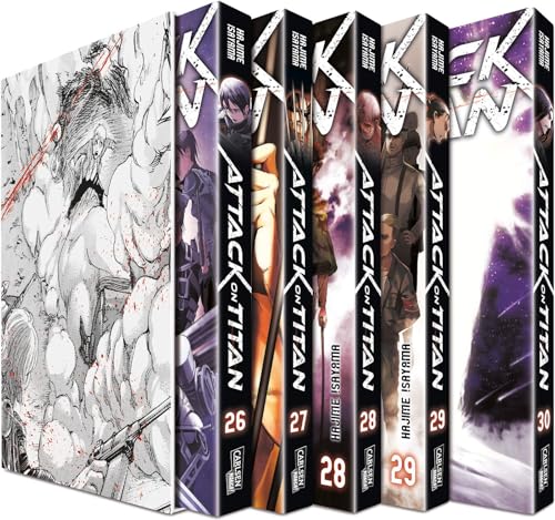 Attack on Titan, Bände 26-30 im Sammelschuber mit Extra: Fantasy-Action-Manga ab 16 Jahren über den Kampf gegen menschenfressende Titanen