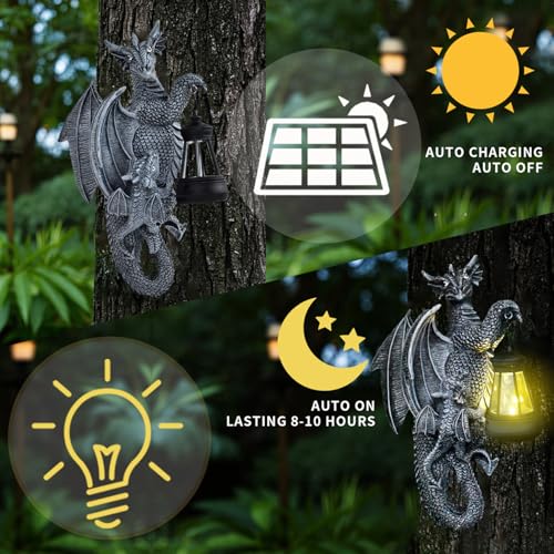 Statue de jardin dragon résistant aux intempéries avec éclairage solaire - 8