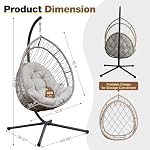 Upgraded Core-Spun Polyester Rope Hanging Egg Chair w/Stand, Foldable Swing Seat, 350LBS, No PE Rattan Shedding, Weatherproof, Never Fray, Full Surround Cushion for Patio Balcony. (Grey Cushion) - Image 2