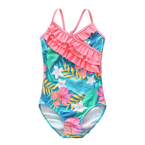 Image of Girls One Piece Swimsuits Hawaiian Ruffle Swimwear Beach Bathing Suit for Summer Vacation