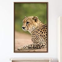 Framed Canvas Wall Art Cheetah Animals Cheetah Dramatic Living Room Multicolor Photography - 16x24 inches