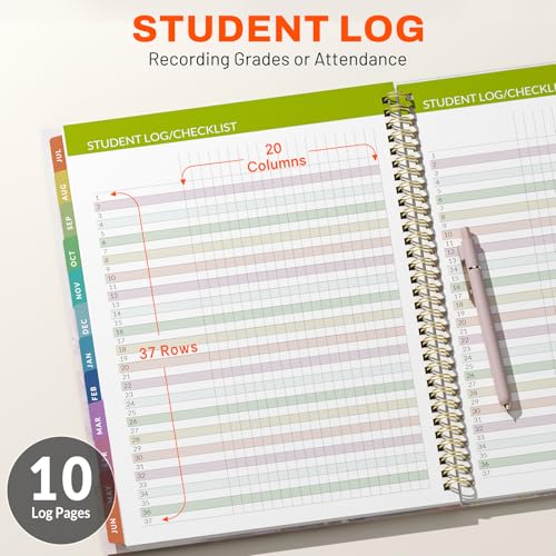 SUNEE Teacher Planner 2026-2027 Academic Year, 7 Periods Lesson Plan Book Jul 2026 - Jun 2027, 8.5"x11" Weekly Vertical Layout Monthly Organizers with Calendars, Bookmark, Waterproof Cover,Pink Marble - Image 4