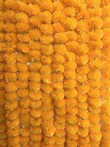 Image of Sphinx Artificial Marigold Fluffy Flowers Garlands for Decoration - Pack of 5 (Light Orange), 140 CM