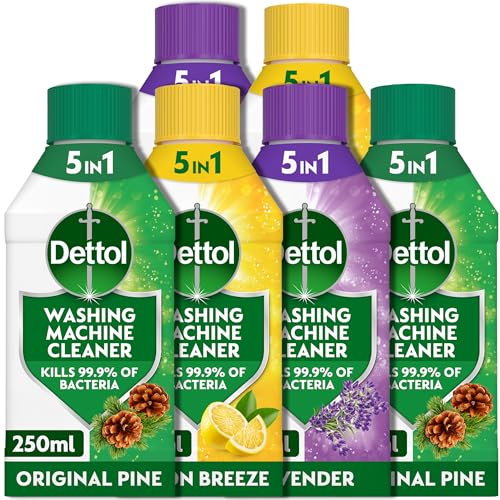 Dettol Antibacterial Washing Machine Cleaner Multipack, 250ml X 6 (Original, Lemon, Lavender) - Deep Clean, Fresh Scent, Hygienic Maintenance, Total Six Packs