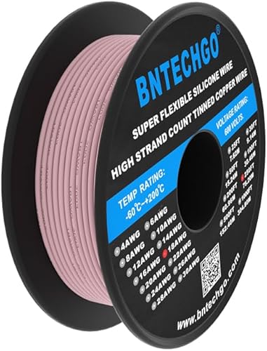 Vista 2 de BNTECHGO Carrete de alambre de silicona calibre 18 de 250 pies, color rosa, flexible, alambre de cobre estañado trenzado de 18 AWG Rosa