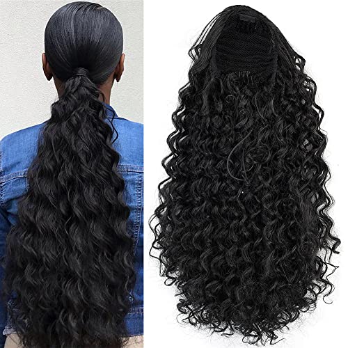 Afro Kinky Curly Drawstring Ponytail Clip In Hair Extension Short Black Curled Nature Looking Japanese Synthetic Fibers Hairpiece For Black Women