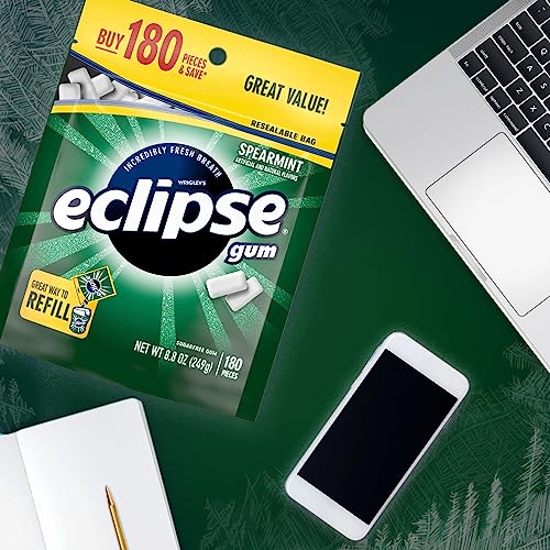 Image of ECLIPSE Spearmint Sugar Free Chewing Gum, Bulk Pack, 180 Piece Bag (Pack of 2)