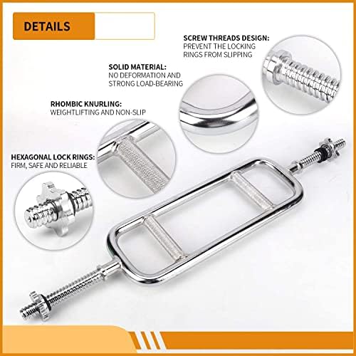 Nisorpa Tricep Weight Bar 34", Triceps Olympic Barbell Bar Curl Dumbbell Bar Threaded Solid Chrome WeightLifting Bars with 2 Ring Collars for Gym Home Training Fits 1 Inch Weight Plates (177lbs)