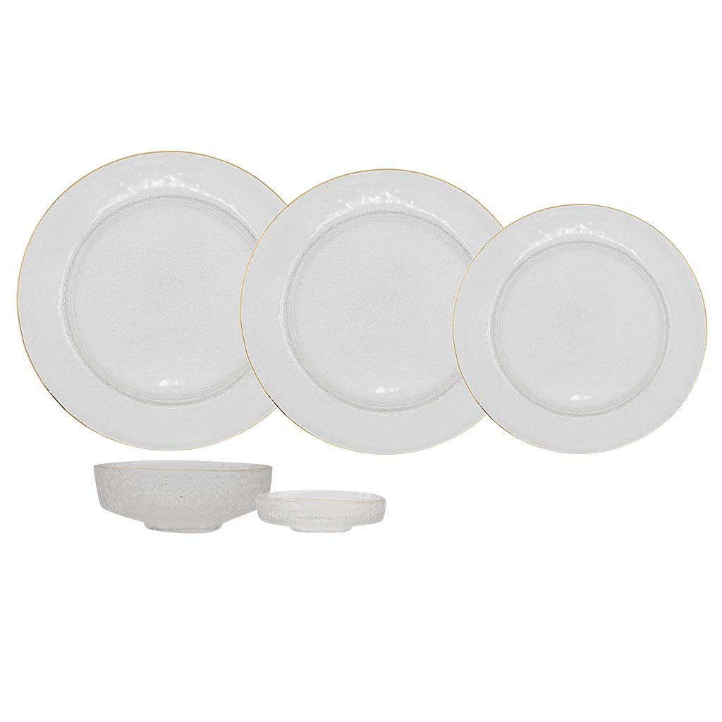 Glasgeschirr-Set, 24-Teilig, Salatteller Und Müslischalen-Sets | Phnom-Geschirrset Mit Hammerstruktur Für Besondere Anlässe