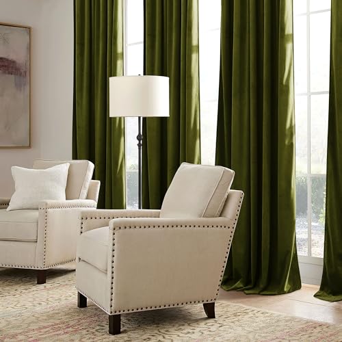 Image of RYB HOME Moss Green Velvet Blackout Curtains 84 inches Long with Hook Tape | Thermal Insulated, Privacy Protect, Room Darkening, Decorative Drapes, Bedroom Doorway Nursery, W42 x L84, 2 Panels