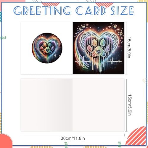 Image of 6 Pack Diamond Painting Greeting Cards with Envelopes, DIY 5D Diamond Art Card Kit Colorful Artistic Paw Designs, 30x15cm Handmade Rhinestone Cards Crafts for Pet Lovers and Creative Greetings