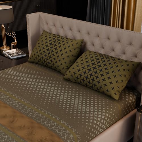 Image of Stoa Paris 100% Bamboo Cotton King Size Fitted Bedsheet with 2 Pillow Covers, 200TC Printed Bed Set, Breathable, All-Season Comfort, Home Decor, Imperial Grandeur - Garden Grove (182cmx198cm+30cm)