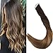 Produktbild LaaVoo Full Head Tape in Extensions Echthaar Balayage Skin Weft Tressen 100Gramm/40Stucke Extension Hair Natural Band Dunkelstes Braun zu Mittel Braun und Goldbraun 16 Zoll/40cm