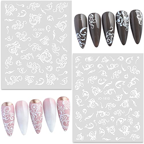 Vine Leaf Nail Art Stickers, Holographic White Vine Leaf Nail Art Transfer Decals Supplies, Bohemian Vine Leaf Nail Self-Adhesive Sticker Design Decoration For Women Manicure Art, Resin Nail Art Tips #TOP3