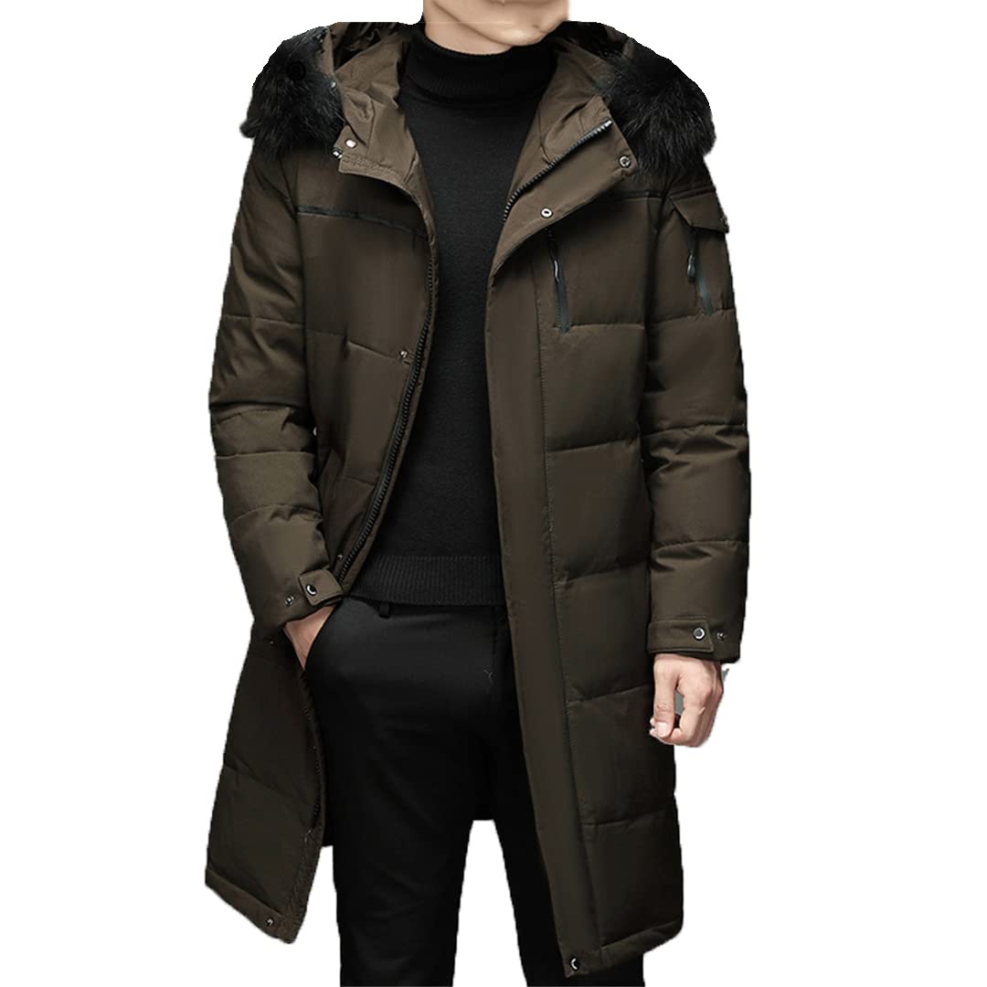 Piumino da Uomo Lungo con Cappuccio Parker Ispessito Caldo Lungo Piumino D'Anatra Bianco Leggero Cappotto da Neve con Cerniera Cappotto Invernale Antivento Ispessito
