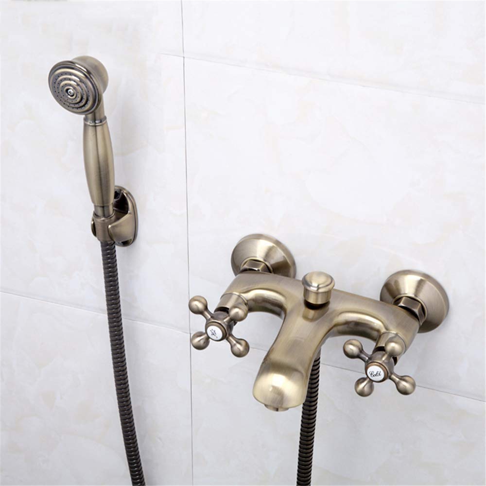 Zbbdfazd Bronze Water-Tap Bath Shower Systems Bath Faucet, Retro Style Antique Bath Faucet Dual Handle Shower Tap Cold And Hot Water Mixer