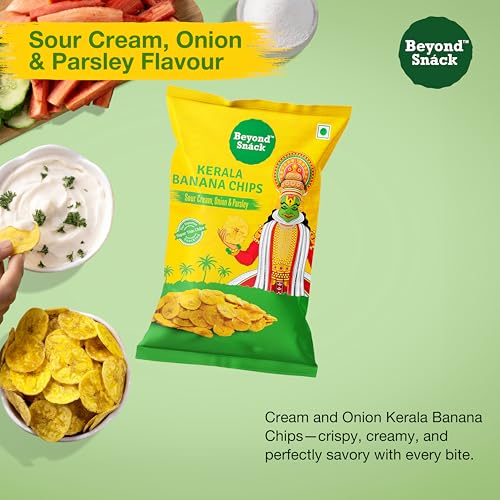 Image of Beyond Snack Nendran Kerala Banana Chips | Sour Cream Onion Parsley | Thin Crunchy Crispy Snack |600g (100g*6packs)