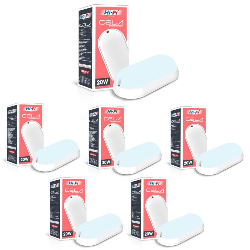 elleys' 20W LED Bulkhead, IP54 Outdoor Waterproof Bulk Head for Garden Light, 20W Wall lamp, Fire Retardant Plastic, IP54 & ROHS Compliant (6500K Cool White), Pack of 6