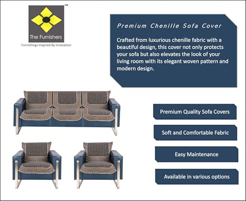 Image of Dark Grey Chenille Woven Anti-Slip 5 Seater Sofa Cover | L-Shape Sofa Seat Protector for Living Room | Durable & Stylish Slipcover - Dark Grey - 3D