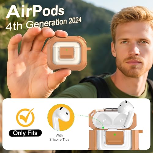 Image of RFUNGUANGO for AirPods 5 /4 Case (2026 /2024) with Lock, Brown