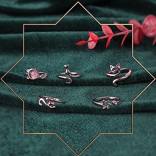 Image of 10 Pcs Crochet Ring - Adjustable Finger Yarn Guide Knitting Tension Rings for Crocheting Cat Women Silver Style 2