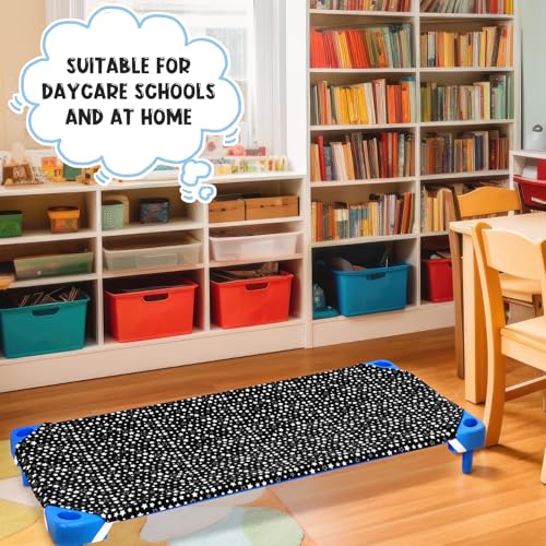Image of Peryiter 6 Pcs Cot Sheets for Daycare Standard Size 24 inch x 51 inch Toddler Nap Mat Sheets Star Pattern with Corner Elastic Loops Breathable Bed Fitted Cot Crib for Preschool Child Kid Boy Girl (Black)