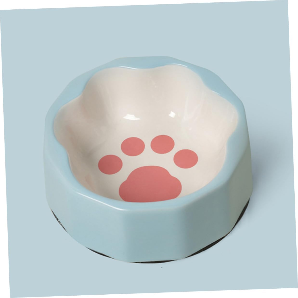 Ceramic Pet Bowl Slanted Cat Dish Small Blue Animal Paw Print Food and Water Bowl for Cats and Dogs Whisker Fatigue Relief