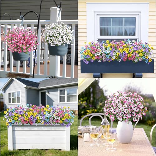 Image of Bassion 16 Bundles Artificial Pansy Flowers for Outdoors Decor, Colorful
