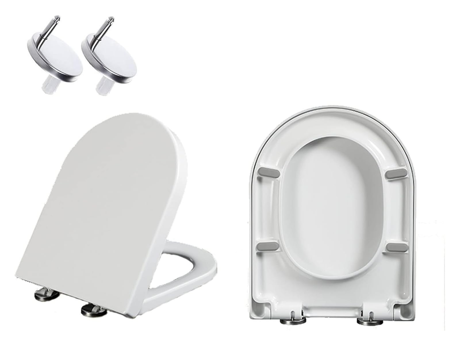 Ugzxcvbn White Soft Close Toilet Seat With Adjustable Hinges, Adjustable Hinges Toilet Seat D-Shaped Non-Slipbumpers Quiet-Closequick-Release Multi(A)