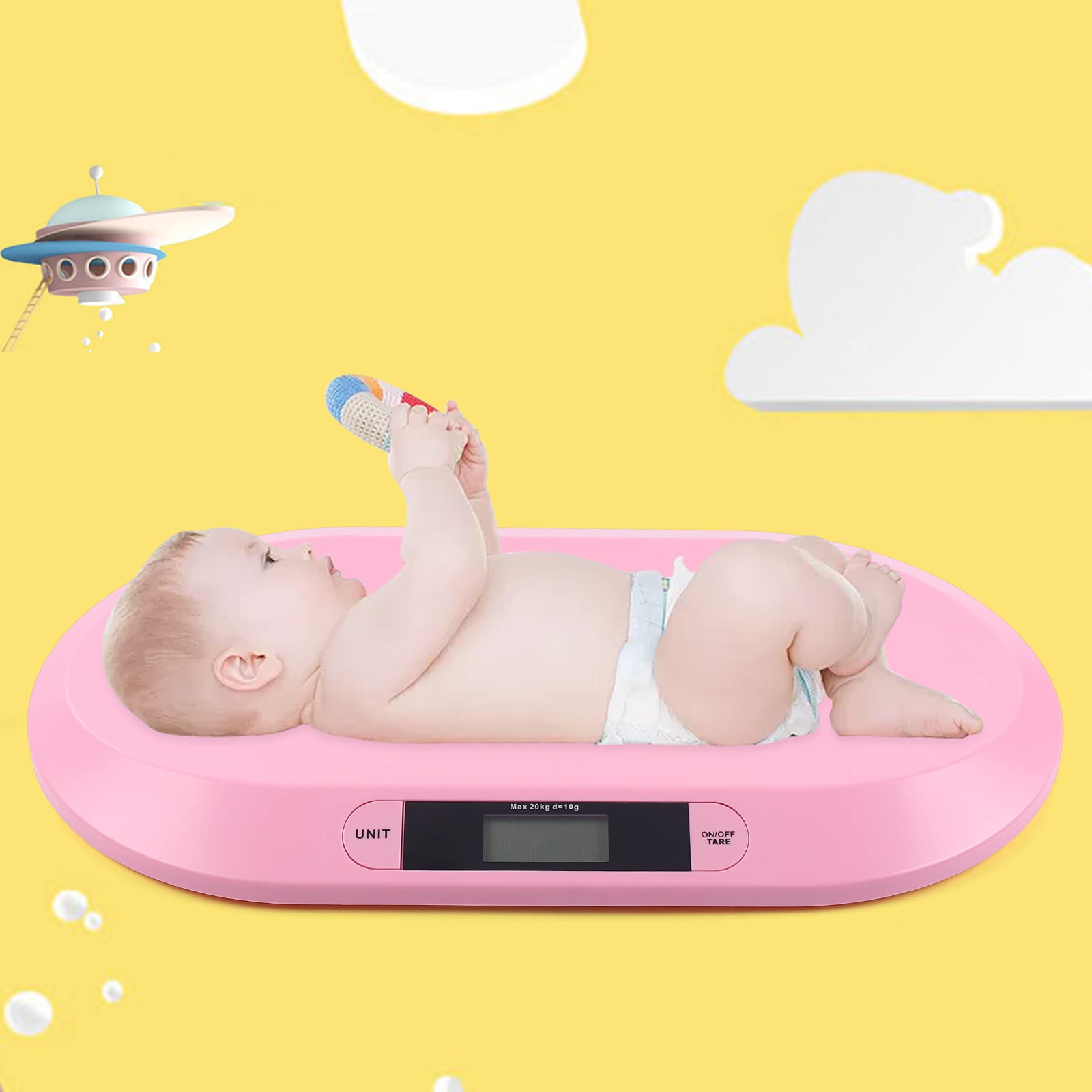 Báscula de bebé, báscula digital precisa para bebé, con pantalla LCD, rosa, pesa de animales multiusos, adecuada para pesar objetos menos de 20 kg, es adecuada para pesar bebés, gatos, perros, etc