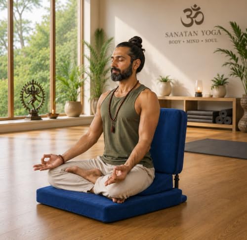 Image of Kawachi 90 Yoga Meditation Floor Chair Premium Foldable Seating with Fixed Upright Back Support, Ideal for Yoga, Gaming, Office, Mindfulness, and Home Floor Seating Comfort Chair-Blue
