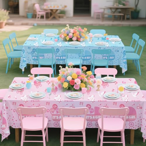 Image of Gatherfun Baby Gender Reveal Party Supplies: 2-Pack Gender Reveal Decorations,Disposable Plastic Tablecloth, Ideal Table Cover for Boy or Girl, Baby Shower Party Decorations