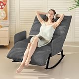 Tykacna Oversized Rocking Chair with Adjustable Backrest and Footrest, Outdoor Reading Chair - Chaise Lounge Chair Indoor, Comfy Corduroy Rocking Chair for Patio, Porch, Balcony, Living Room