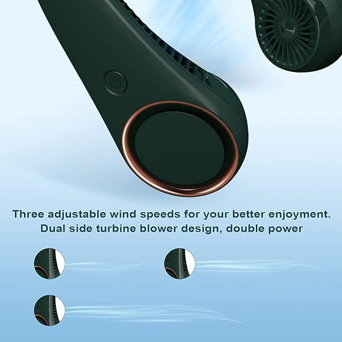 Image of TMY Portable Hanging Bladeless Neck Fan | Rechargeable Battery Operated Personal Fan | 3 Speed Wearable Cooling Fan | Hands-Free USB Neck Fan for Travel, Office, Outdoor & Gym (1305) (TMY17)