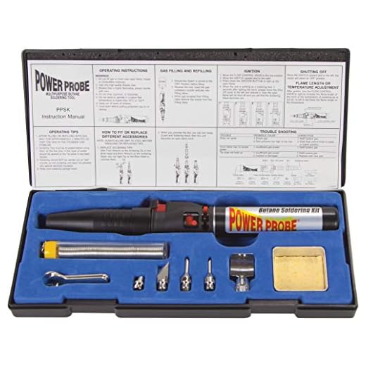 POWER PROBE Butane Soldering Kit (PPSK) [Automotive Diagnostic Car Test Tool, Easy Start Electronic Ignition, Adjustable Flame, with Multiple Tips, Black