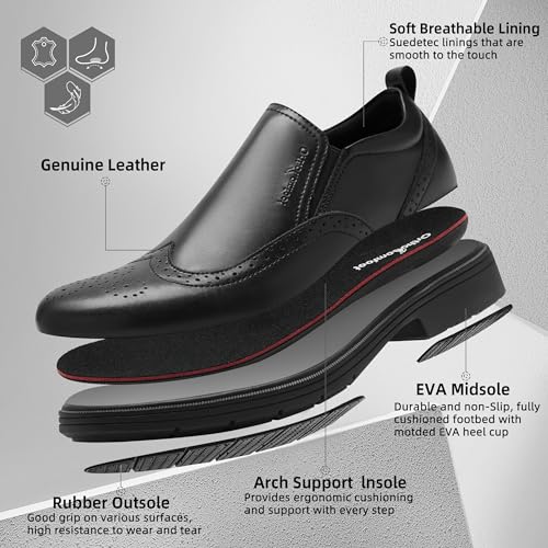 Orthopedic Business Leather Dress Shoes: Comfortable Arch Support Plantar Fasciitis Formal Tuxedo Oxford for Mens, Casual Modern Classic Wingtip Slip On Loafers for Foot and Heel Pain Relief2